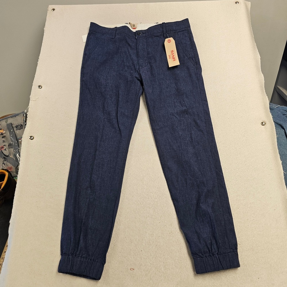 Levis Mens Indigo Blue Textured Jogger Pants Elastic Cuff Tapered Size 34x29